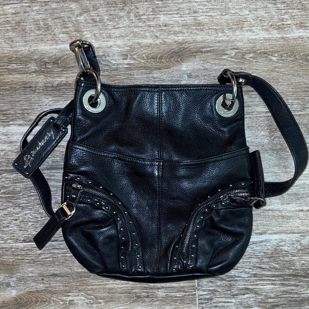 Designer Vintage Edgy Chunky Black Leather Shoulder Bag